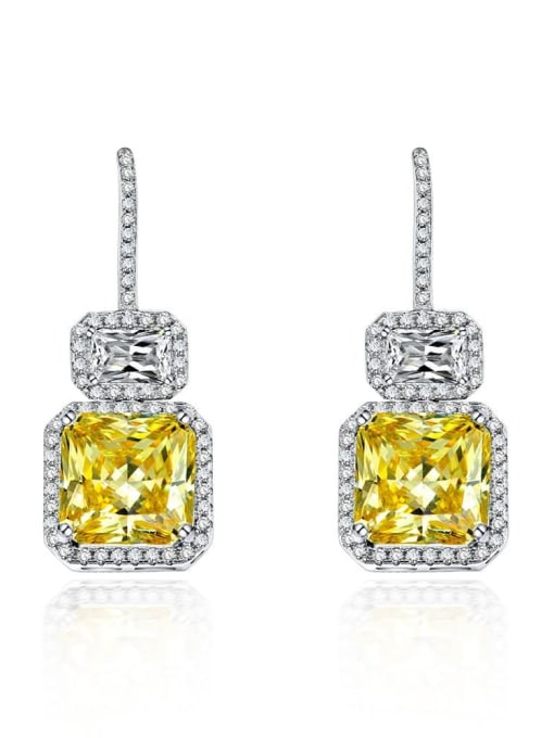 Yellow [e 0148] 925 Sterling Silver High Carbon Diamond Yellow Geometric Luxury Hook Earring